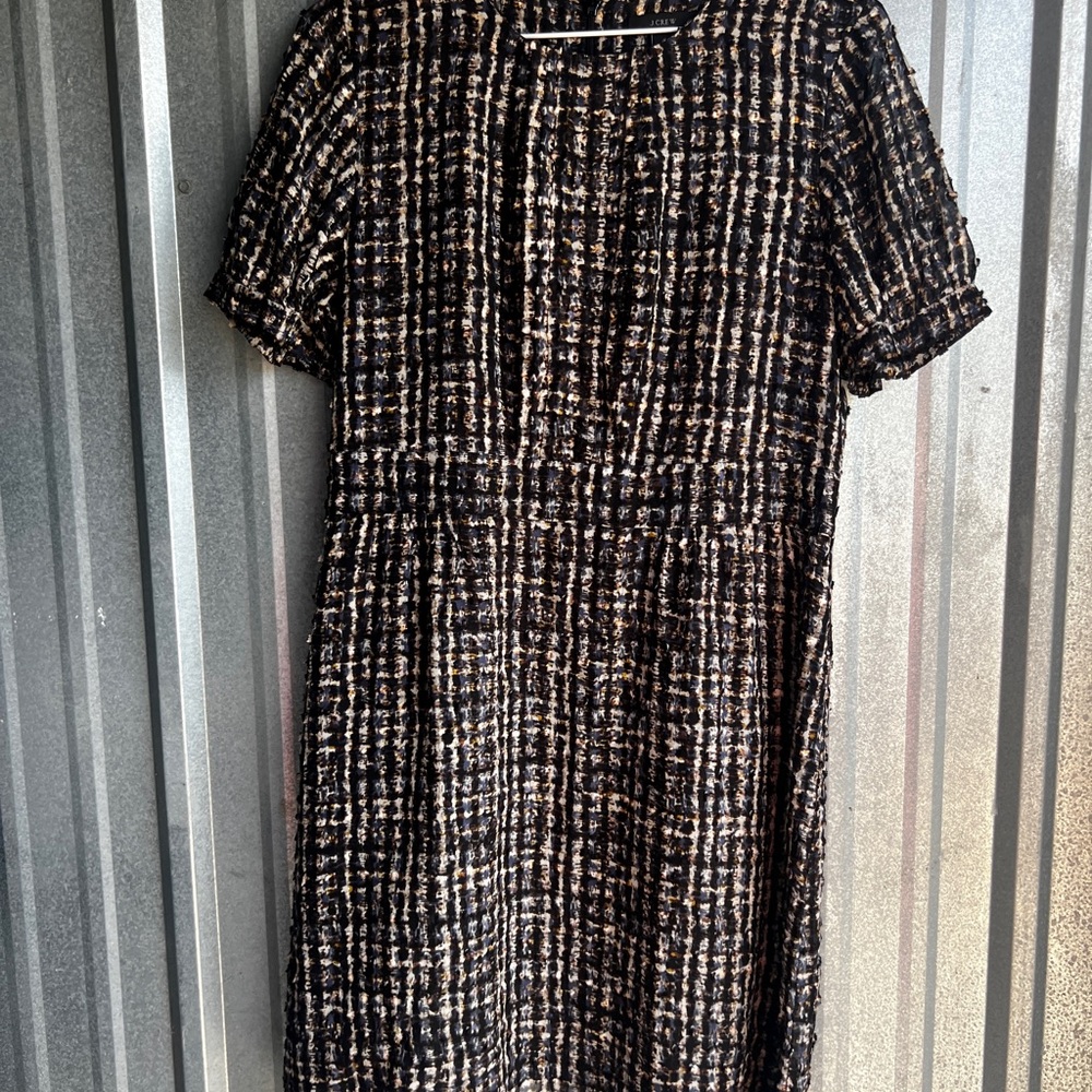 J. Crew Black and Cream silk blend Midi Dress size 10